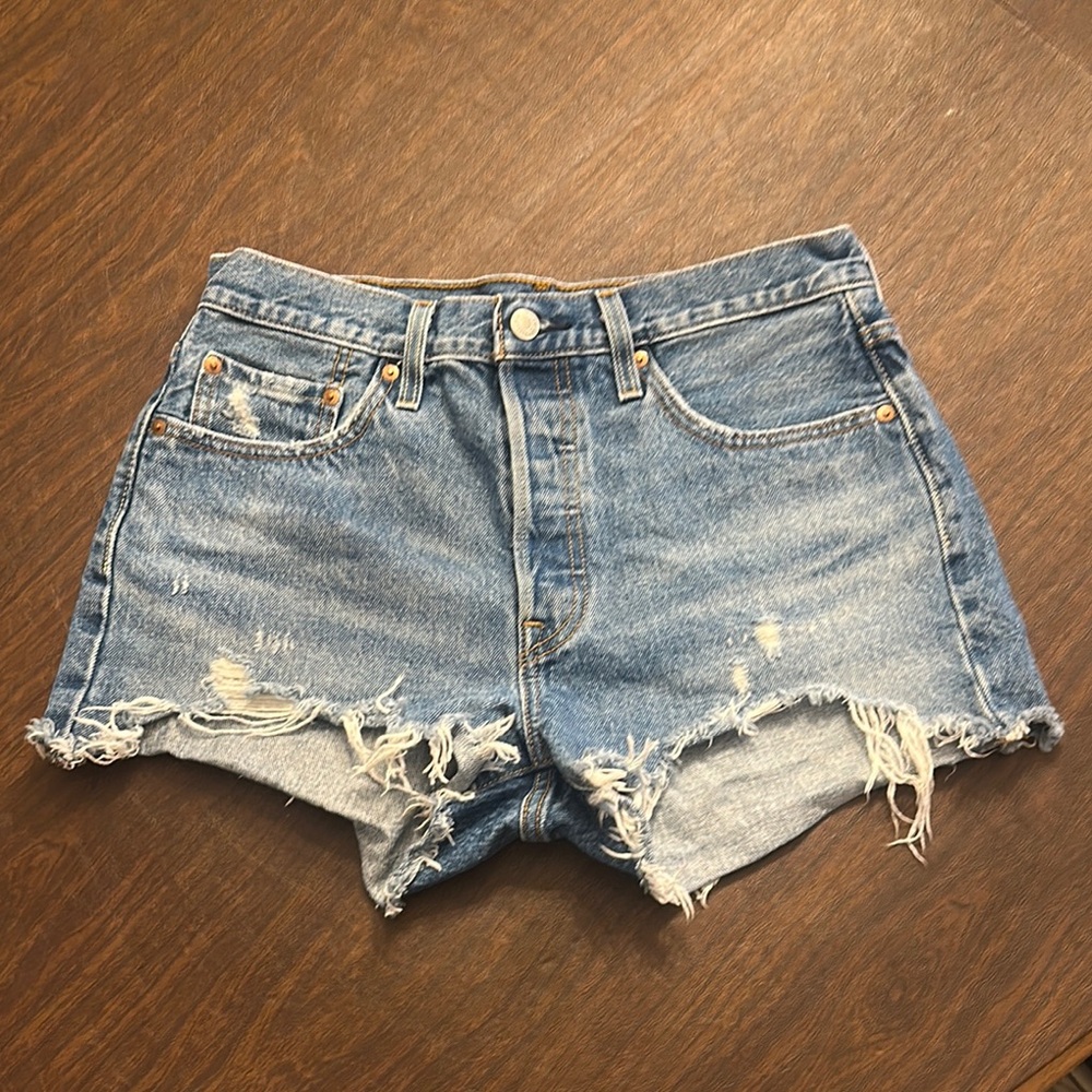 Levi's 501 Button Fly Jean Shorts Shark Bite Hem High Rise